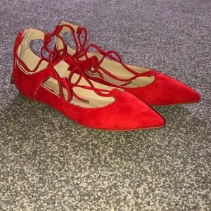 Red pointed toe flats
